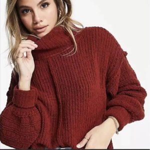 Free People burgundy loose turtleneck with balloon sleeves